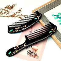 QinXingBaiHuoDian For Ancient Wooden Comb Women's and Men's Hair Comb 牛角梳子螺钿工艺按摩梳公司商务礼品文创刻字礼物礼盒装(1Pcs 金枝玉叶牛角梳三件套礼盒装)