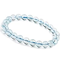 8mm Natural Blue Topaz Clear Crystal Rare Clear Round Beads Women Men Bracelet AAAAA