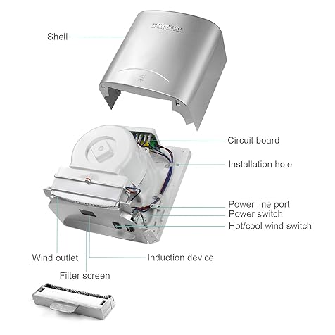 Automatic Commercial Hand Dryer for Bathroom High Speed 95m/s, Instant Heat & Dry, Super Quiet, Brushed Silver
