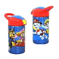 Zak Designs, Inc. Paw Patrol Stainless Steel Bottle for Kids - Insulated Water with Push Button Spout, Perfect School Days and Trips 15.5 oz, Blue (‎PWPYV451)