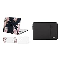MOSISO Compatible with MacBook Pro 16 inch Case 2021 2022 Release A2485 M1, Plastic Peony Hard Shell Case&Vertical Sleeve Bag&Keyboard Cover Skin&Screen Protector, Black