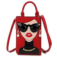 Women Novelty Lady Face Shoulder Bags Funky PU Leather Top Handle Satchel Handbags Clutch Purse for Women