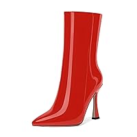 Womens Performance Zip Patent Solid Pointed Toe Cold Weather Stiletto High Heel Mid Calf Boots 4 Inch