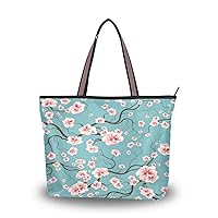 Spring Tote Bag for Women with Zipper Pocket Polyester Tote Purse Flower Handbag,10