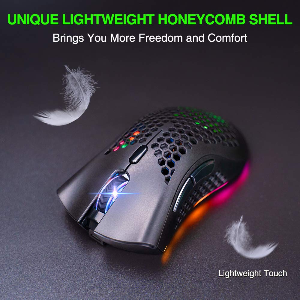 BENGOO KM-1 Wireless Gaming Mouse, Computer Mouse with Honeycomb Shell, 6 Programmed Buttons, 3 Adjustable DPI, USB Receiver, Ergonomic RGB Optical Gamer Mice Mouse for Laptop PC Mac