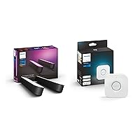 Philips Hue White and Color Ambiance Play Light Bar Pack of 2 Including Hue Bridge, Black, up to 16 Million Colours, Controllable via App, Compatible with Amazon Alexa