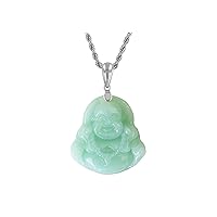 Laughing Buddha Lime Mint Green Jade Pendant Necklace Rope Chain Genuine Certified Grade A Jadeite Jade Hand Crafted, Jade Necklace, 14k White Gold Finish Silver Laughing Jade Buddha necklace