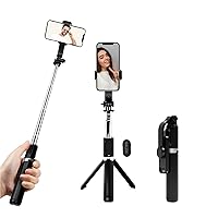 TALK WORKS Selfie Stick, Remote & Tripod Set Compatible w/iPhone 15/15 Pro/15 Pro Max, 14/14 Plus/14 Pro/14 Pro Max, 13/13 Mini/Pro/Max for Streaming, Travel Photos-Wireless Cell Phone Stand (Black)