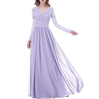 V Neck Lace Bridesmaid Dresses Long Formal Prom Wedding Party Gowns