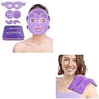 Atsuwell Cooling Ice Face Eye Mask Set for Dark Circles and Puffiness, 6 x 11 Heating Pad Microwavable for Cramps, Neck and Shoulders, Knee, Moist Heat Pack for Warm Compress, Purple