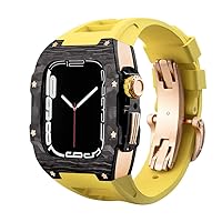 CZKE Protection 44mm 45mm Luxury Metal Modified Shell Carbon Fiber Titanium Accessories for iWatch 7 6 5 4 SE Series (Color : R-Yellow, Size : 45mm for 7)