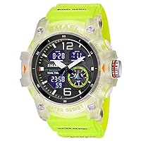 SMAEL Men's Watches Military Outdoor Waterproof Sports Wrist Watch Date Multi Function LED Alarm Stopwatch, Digital Watches for Mens, 8007 Fluorescent Green, Large Face, Digital