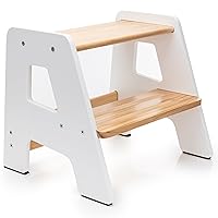 Wooden Step Stools for Kids - Sturdy, Non-Slip, Non-Tip Toddler Step Stool for Bathroom Sink for Your Little Girl or Boy - White