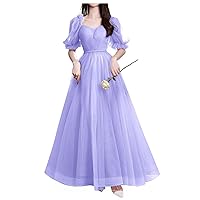 ZSHAOLHYJYZS Puffy Sleeve Prom Dress Sweetheart Tulle Ball Gown for Teens Long Formal Evening Party Dress