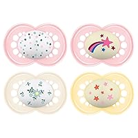 Day & Night Pacifiers, Glow in The Dark Pacifier for Breastfed Babies, 16+ Months, Girl