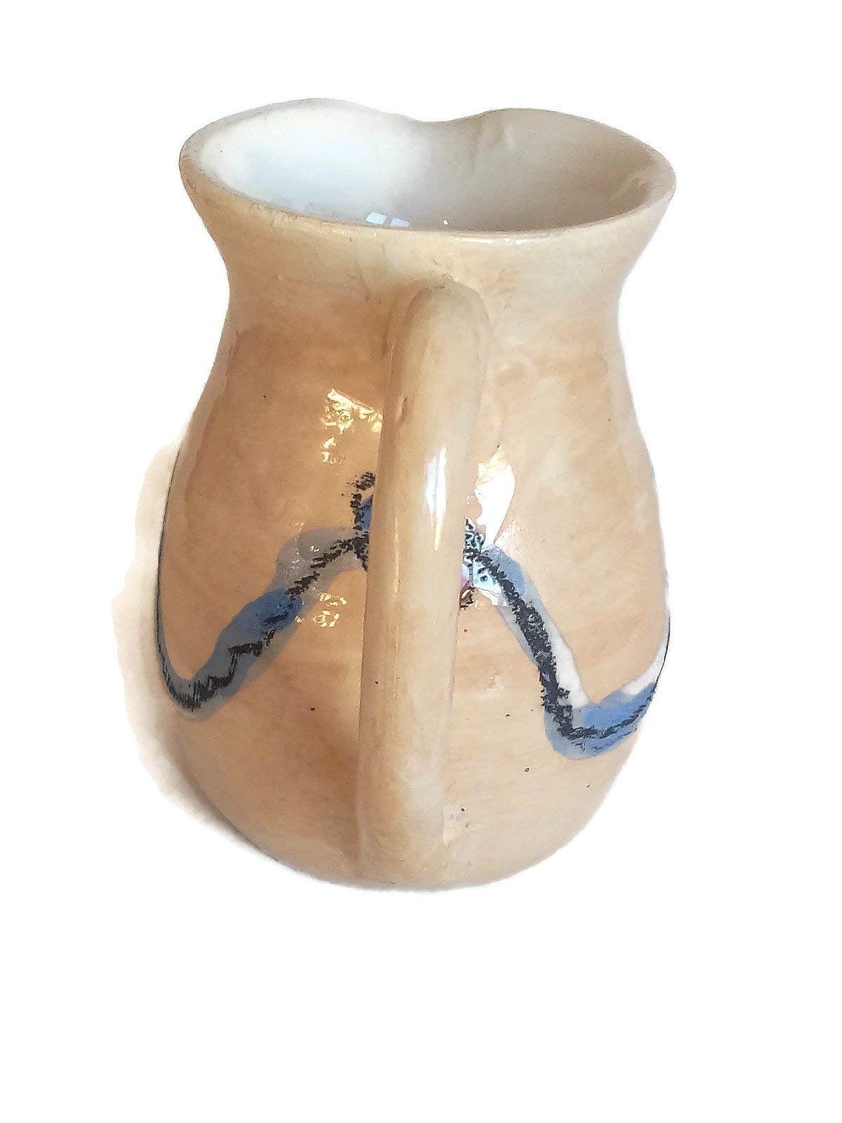 Handpainted Ceramic Beige Jug, Decorative Portuguese Pottery Handmade