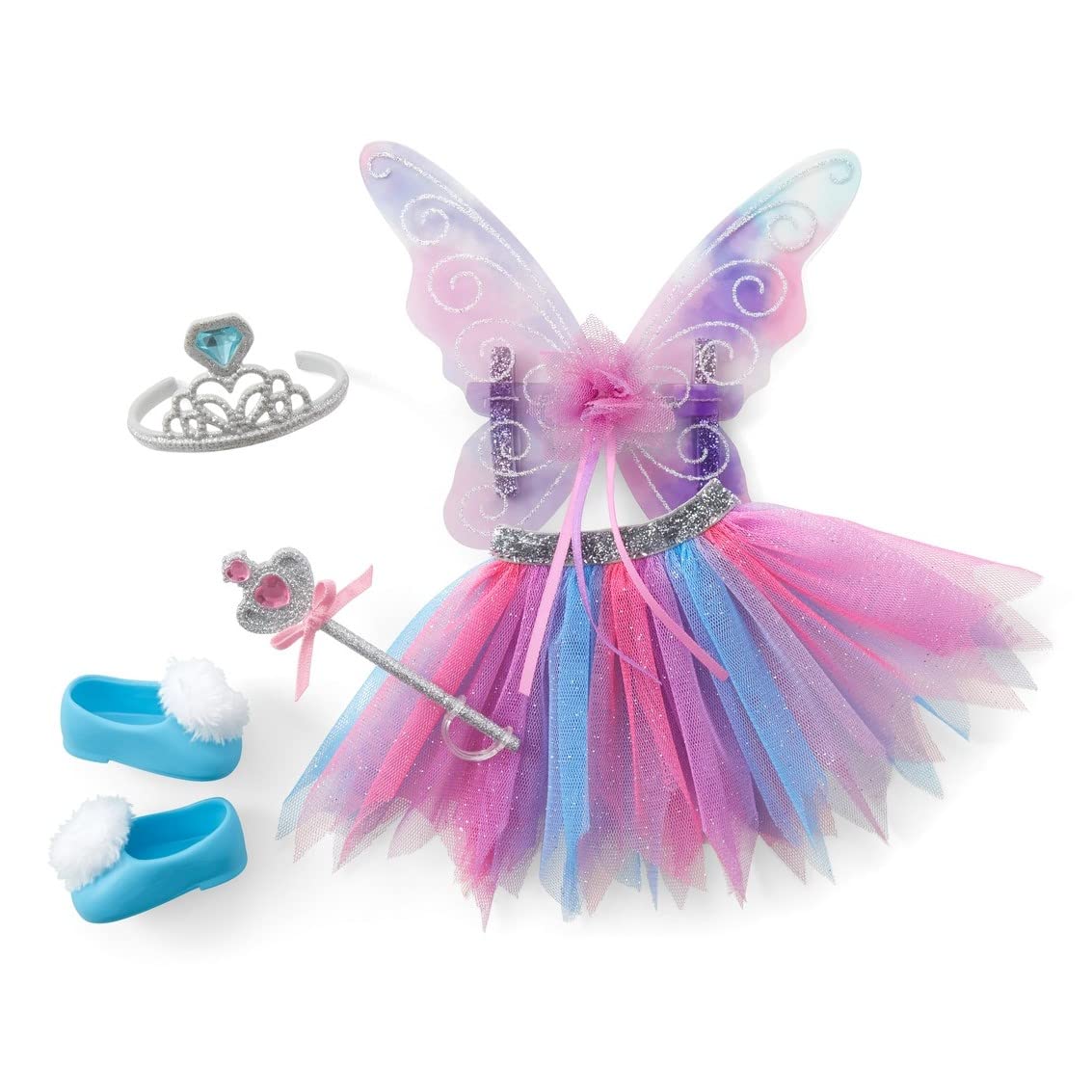 American Girl WellieWishers Colorful Butterfly Skirt & Wings Accessory Set for for 14.5-inch Dolls with a Multicolored Mesh Tutu, a Pair of Translucent Fairy Wings, Sparkly Silver Crown, Ages 4+