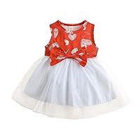 Newborn Infant Baby Summer Autumn Sleeveless Valentine's Day Heart Print Vest Dress Clothes Western Flower Girl Dresses