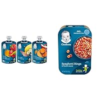 Gerber Baby Food Pouches, Toddler Fruit Variety Pack (18 Count) and Gerber Spaghetti Rings in Meat Sauce (6 Count)