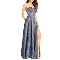 B Darlin Juniors' Lace-Up-Back Glitter Gown Blue Size 5/6