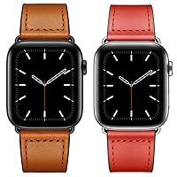 KYISGOS Compatible with Apple Watch Genuine Leather Band 49mm 45mm 44mm 42mm Brown & Watermelon Red