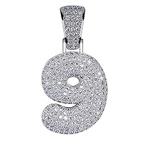 Micropave Simulated Diamond Number Necklace, Iced Out Hip Hop Bling Bubble Number Pendant Necklace with Rope/Tennis Chain for Men Women