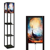 Floor Lamp Boat Beach Collage Structure Standing Lamp Floor Lamp with Shelves Wood Reading Light 3 Color Corner Display Lamp for Room Decor Living Room