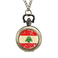 Lebanese Retro Flag Personalized Pocket Watch Vintage Numerals Scale Quartz Watches Pendant Necklace with Chain
