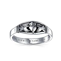 Bling Jewelry BFF Celtic Irish Friendship Couples Promise Claddagh Wedding Band Ring For Men For Women Oxidized .925 Sterling Silver