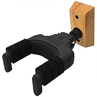 Pyle Guitar Wall Mount Hanger with Auto Lock, Universal Hook Holder with Sapele Hard Wood Base, 45 Degree Swivel, EVA Cushion for Electric and Acoustic Guitars