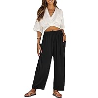 ZESICA Women's Linen Wide Leg Pants High Waist Drawstring Casual Loose Flowy Palazzo Harem Trousers with Pockets