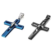 OIDEA Stainless Steel High Polish Hollow Openwork Cross Pendant Necklace for Men Women Teens, Hypoallergenic, Silver, Gold, Black, Blue