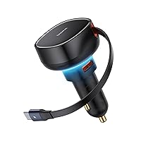 Baseus USB C Car Charger, 60W Retractable Car Charger, Dual Fast Charging, Compatible with iPhone 15/14/13/12 Pro Max, Plus, Samsung Galaxy S23/S22/S21 Ultra, Google Pixel and More