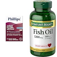 Phillips' Colon Health Daily Probiotic Capsules, 4-in-1 Symptom Defense & Nature's Bounty Fish Oil, Supports Heart Health, 1200 Mg, 360 Mg Omega-3, Rapid Release Softgels, 200 Ct
