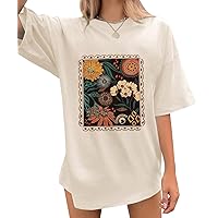Boho Oversized Shirts for Women Floral Graphic Tees Butterfly Tshirts Summer Beach Cruise Tops