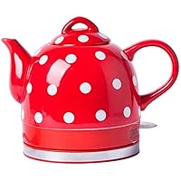 Kettles,Ceramic Cordless Kettle Teapot-Retro 1.0L, 1000W Water Fast for Tea, Coffee, Soup, Oatmeal-Removable Base, Boil Dry Protection/Red/a