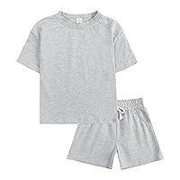 3 Month Baby Boy Clothes Toddler Kids Baby Boys Girls 2 Piece Tracksuit Summer Outfits Solid Boys (Grey, 6-12 Months)
