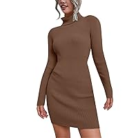 Women Sweater Dress Crew Neck Long Lantern Sleeve Chunky Knit Belted Fashion Solid Pullover Long Dress