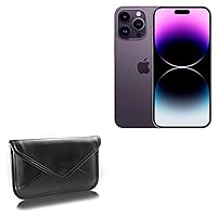 BoxWave Case Compatible with Apple iPhone 14 Pro - Elite Leather Messenger Pouch, Synthetic Leather Cover Case Envelope Design - Jet Black