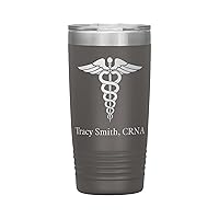 Personalized CRNA Tumbler With Name - CRNA Gift - 20oz Insulated Engraved Stainless Steel CRNA Cup Pewter
