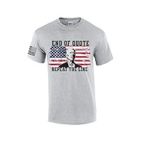 End of Quote Repeat The Line American Flag Patriotic Funny Men's Short Sleeve T-Shirt Graphic Tee with Flag Sleeve
