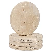 WORHE Marble Coaster for Drinks 4” Diameter Round Travertine Coaster for Housewarming Gift Anniversary Office Countertops from Dirty Sturdy and Tough Set of 4 (BD140)