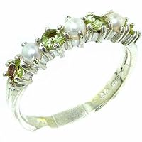 18k White Gold Cultured Pearl & Peridot Womans Eternity Ring