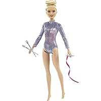 Barbie Rhythmic Gymnast Fashion Doll with Blonde Hair & Brown Eyes, Shimmery Leotard, Baton & Ribbon Accessories