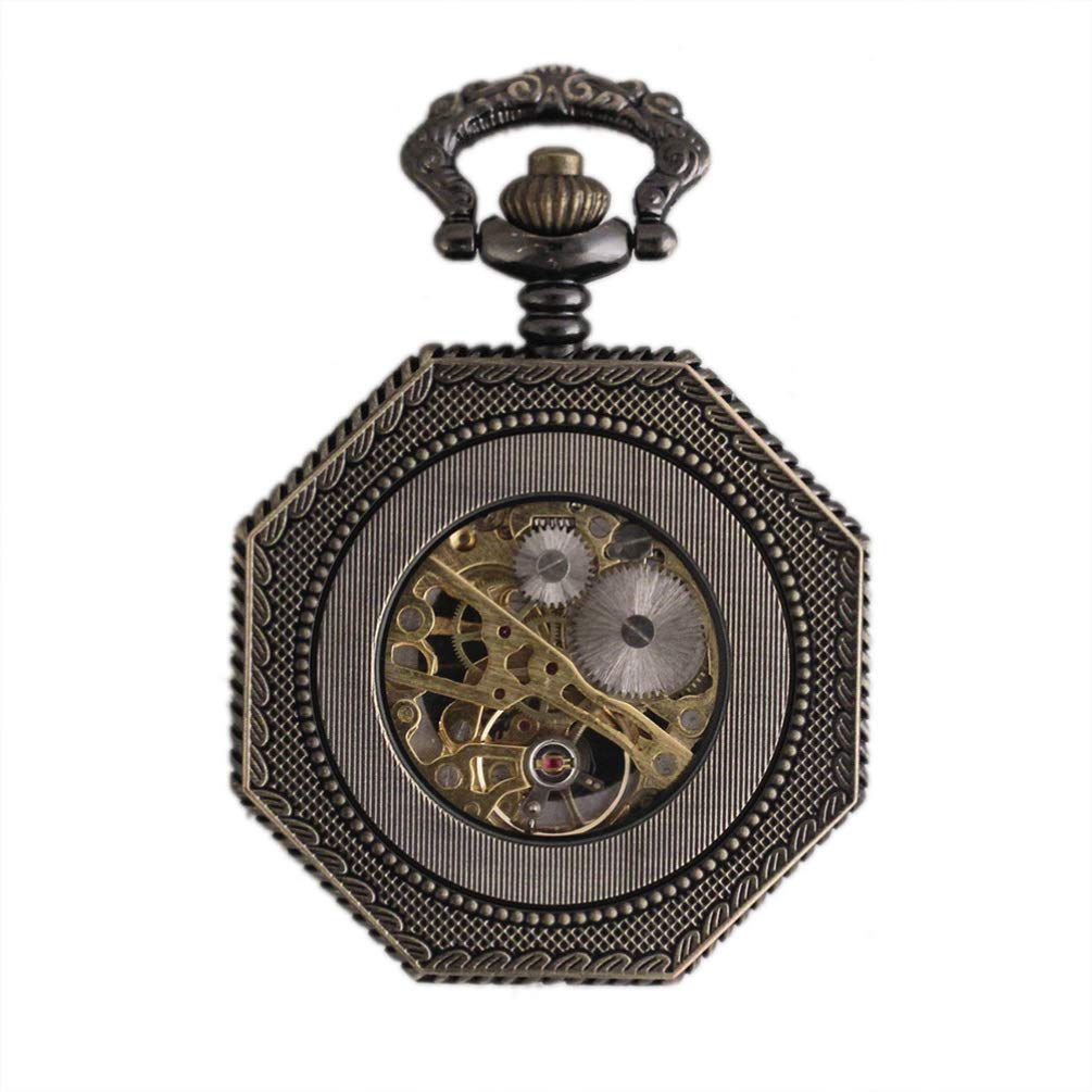POPETPOP Pocket Watch with Chain-Personalized Retro Watch Mechanical Pocket Watch Hollow Watch for Christmas Gifts-Color Bronze