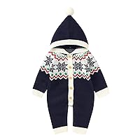 Boy Fleece Zip up Hoodie Newborn Infant Boy Girl Christmas Snow Knitted Sweater Baby Hooded Jumpsuit Shawl for