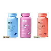 Love Wellness Bye Bye Bloat, Sparkle Fiber, Metabolove | Digestive Enzymes, Metabolism Booster & Bloating Relief for Women | Supports Regularity, Weight Management, Gas Relief & Water Retention