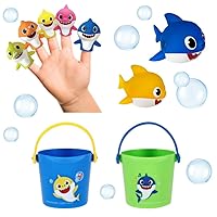 Nickelodeon Pink Fong Baby Shark Bath Toys Set for Children's Tub Time - Cups, Finger Puppets, and Bath Squirters, Blue/Green, 10 Pieces