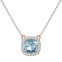 Certified Halo Birthstone Necklace in 10K White/Yellow/Rose Gold with 0.23 Ct Round Natural Diamond & 3.5 Ct Cushion Solitaire Gemstone Pendant Necklace for Women | Birthstone Jewelry for Her