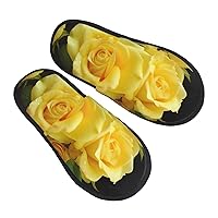 Yellow Rose Furry Slippers for Men Women Fuzzy Memory Foam Slippers Warm Comfy Slip-on Bedroom Shoes Winter House Shoes for Indoor Outdoor